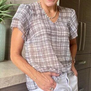 NWT cabi Size S - Agenda Top - Moody Plaid